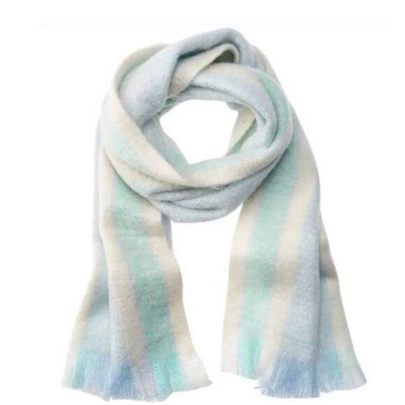 NWT Free People Brushed Racer Stripe Blanket Scarf in Sky Combo - Picture 2 of 5